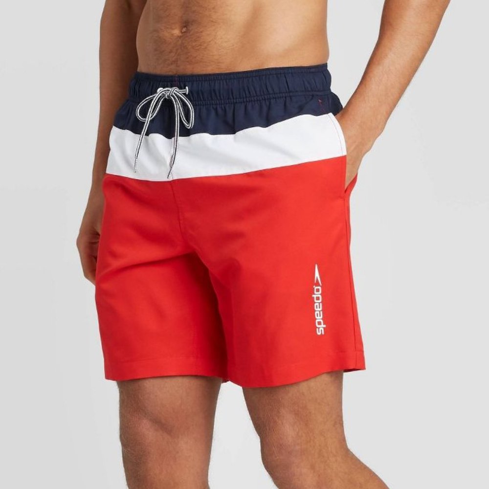 NEW NWT Red Sz Small Beach Pool Built In Briefs Swim Board Shorts Pockets SPEEDO
